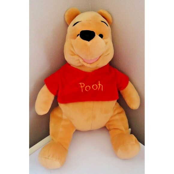 Disney Winnie The Pooh Sitting Beanie Plush Bear Red Pooh Shirt - Picture 1 of 5